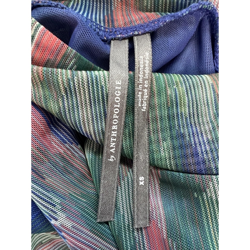 Anthropologie Top Womens XS Green Mesh Turtleneck Sheer Geometric‎ Print Boho - Picture 7 of 8